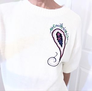 Vtg White Soft Knit Short Sleeve Sweater Top. Size Small.